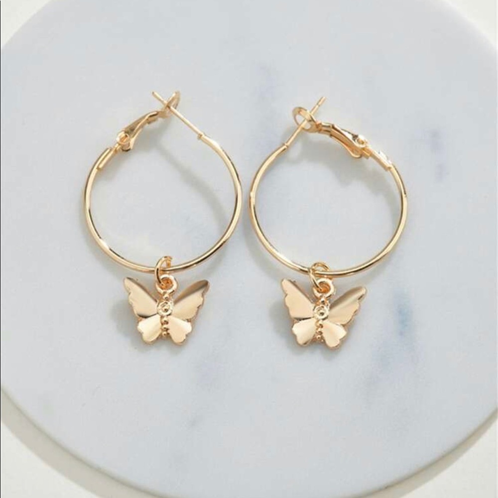 gold butterfly drop earrings